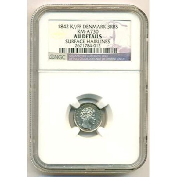 Denmark Silver 1842 K FF 3 RBS Au Details NGC - Picture 1 of 4